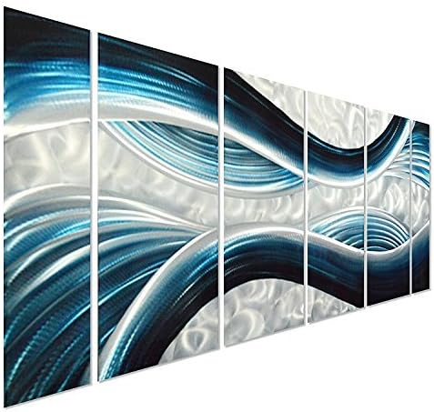 Pure Art 6-Panels Giant (86-Inch-by-32-Inch) 3D Metal Wall Decor in Abstract Ocean Design, Blue