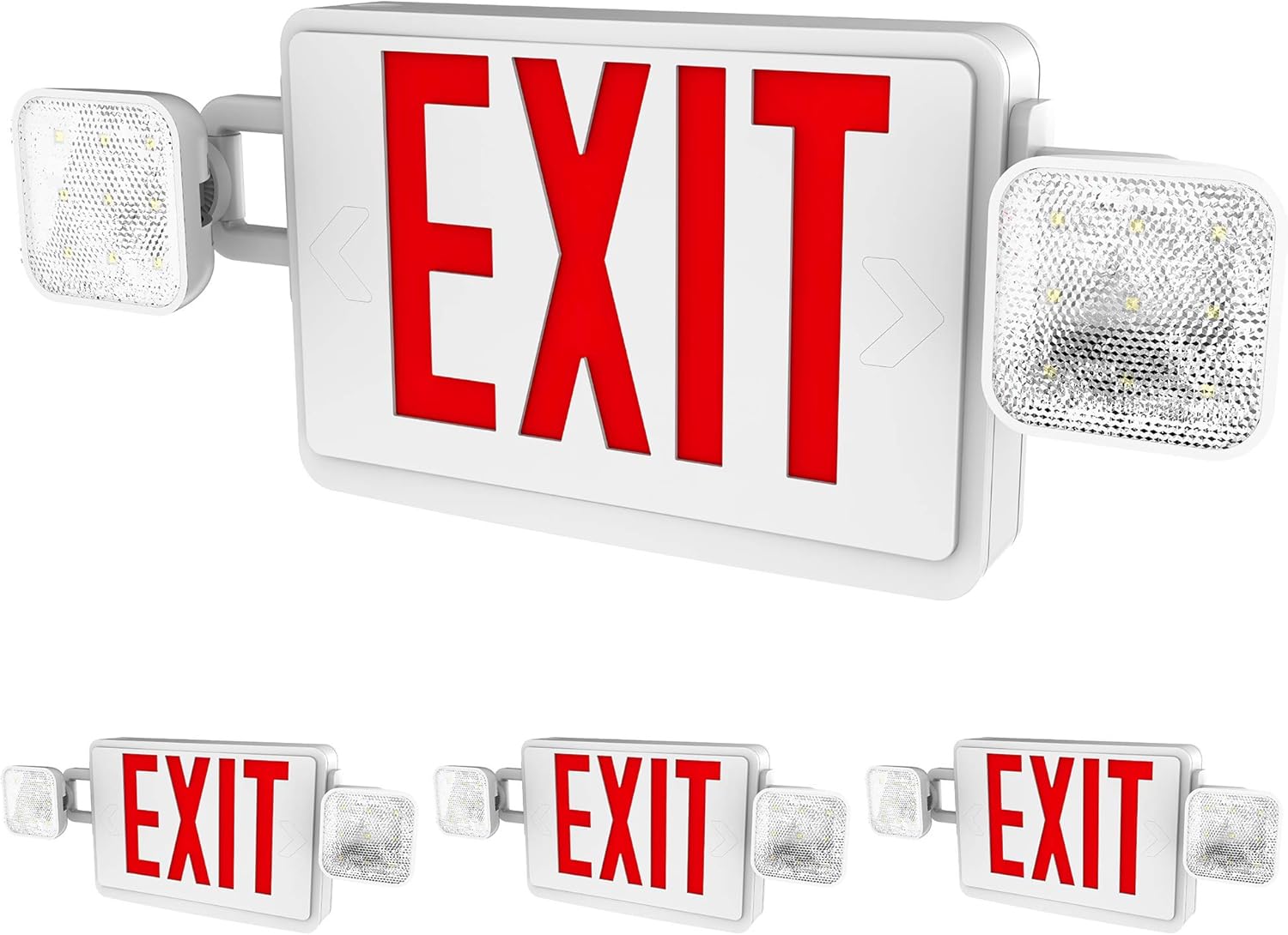 Sunco Lighting Lighted Exit Signs for Business with Battery Backup, Emergency LED Exit Light Combo, 120-277V Double Sided with Two LED Flood Lights, Fire Resistant UL 94V-0, Commercial Grade 4 Pack