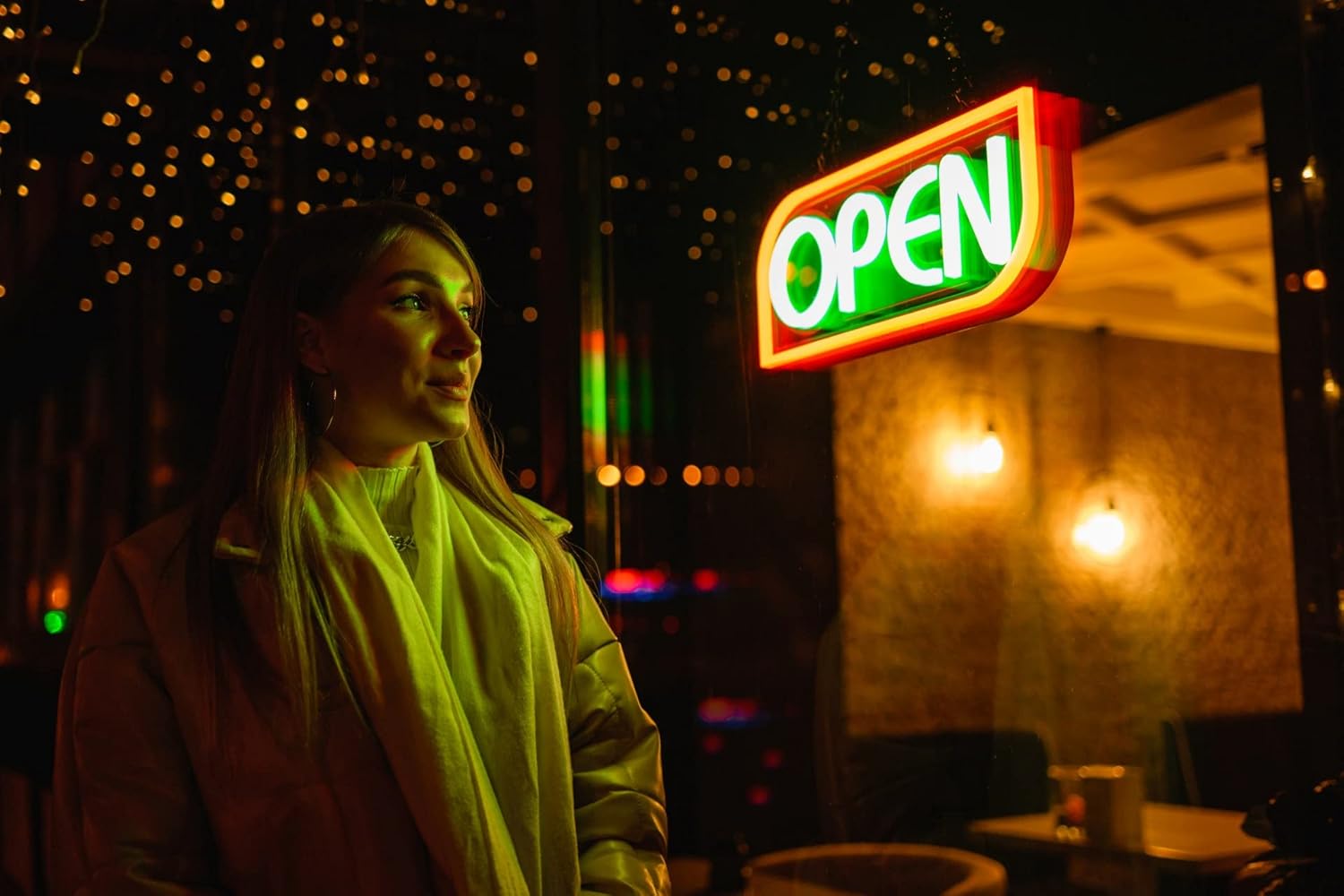 Open Sign by Element Lux - 49 Color Combinations - Neon LED Open Sign for Business Window - Bright Sign for Restaurant, Coffee, Bar, Spa w Remote - 16 x 7.5in Pack of 2