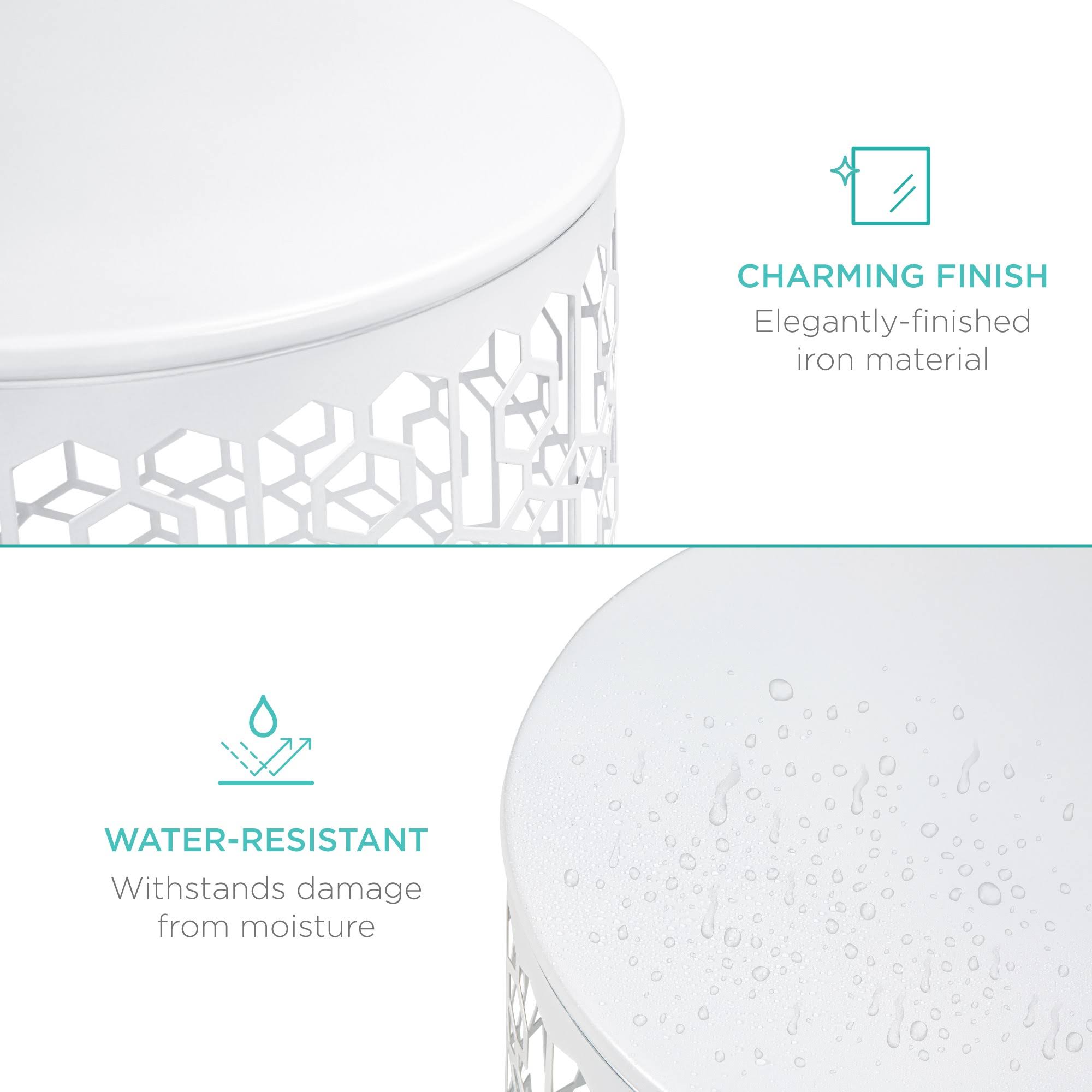 Best Choice Products Set of 2 Decorative Nesting Round Patterned Accent Side Coffee End Table Nightstands - White