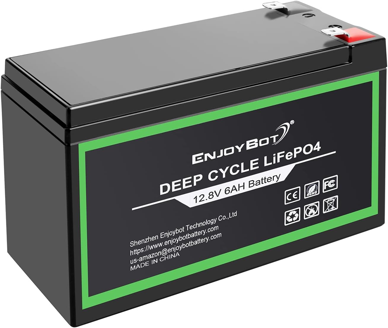 Enjoybot 12.8V 6Ah LiFePO4 Battery, Built-in 6A BMS Deep Cycle Battery, Perfect for Kids Scooter,Smart Door Lock Backup Battery