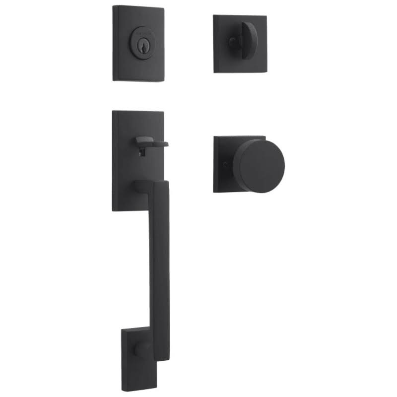 Baldwin Reserve La Jolla Handleset - Contemporary Square Rose - 190 Satin Black - Single Cylinder - Contemporary Knob - No Handi