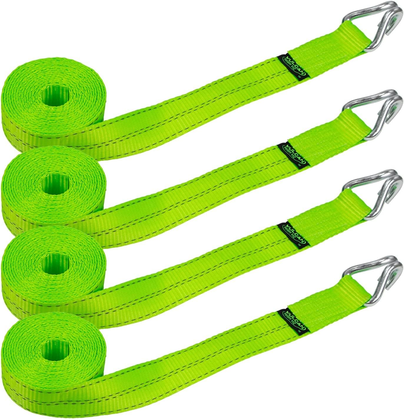 VULCAN Winch Strap with Heavy Wire Hook - 2 Inch x 15 Foot, 4 Pack - High-Viz - 3,300 Pound Safe Working Load Pack of 2