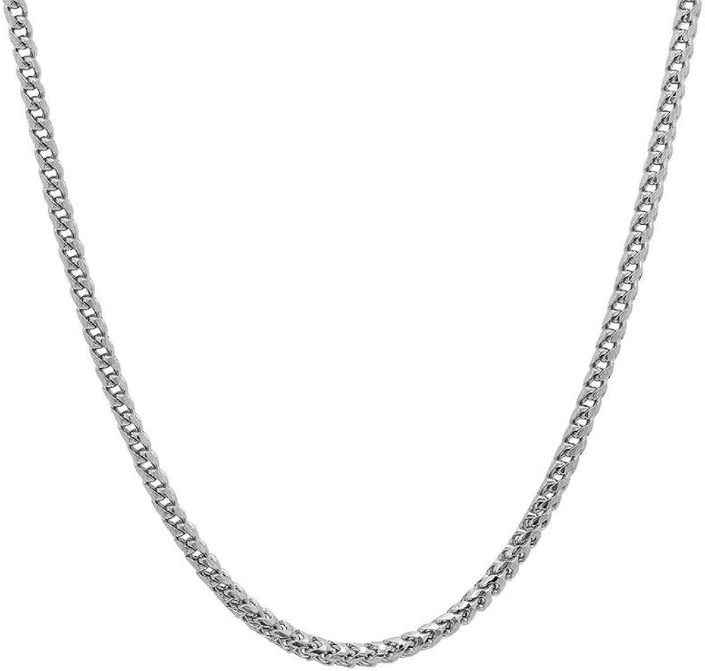 Sterling Silver 2.5MM-5MM Solid Franco Chain Necklace, Square Box Link Chain, Rhodium Necklace, Sterling Silver Necklace 18-30
