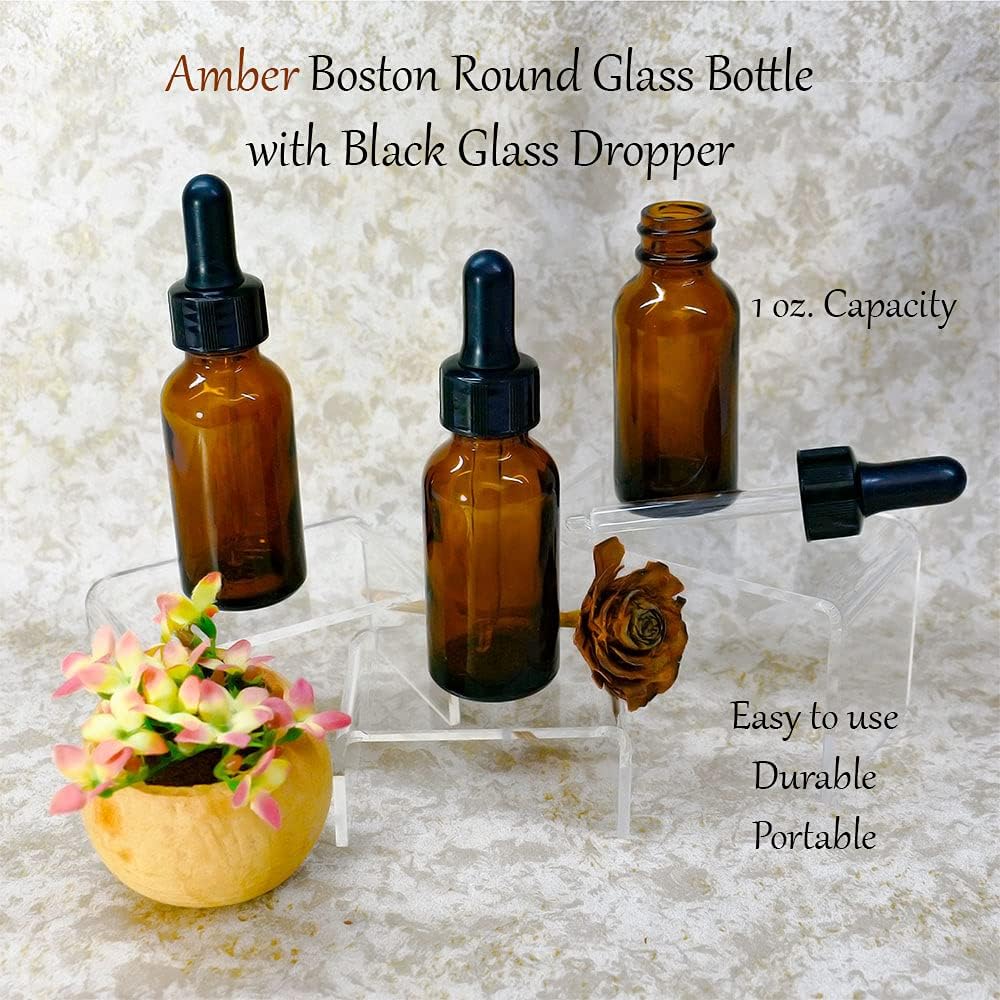 (Pack of 108) 1 oz. Amber Boston Round with Black Glass Dropper Pack of 2