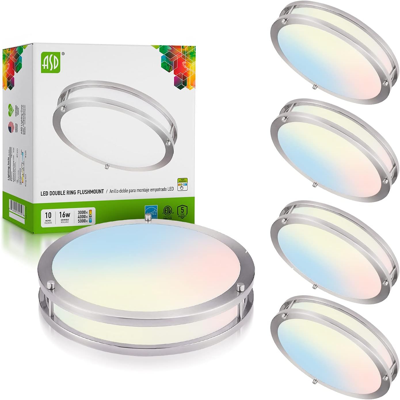 ASD 14 Inch LED Flush Mount Ceiling Light, 21W (170W Equivalent), 1470 Lm, Dimmable Close to Ceiling Light Fixture for Kitchen Hallway Laundry, Brushed Nickel, 5000K, Energy Star, ETL (4 Pack)