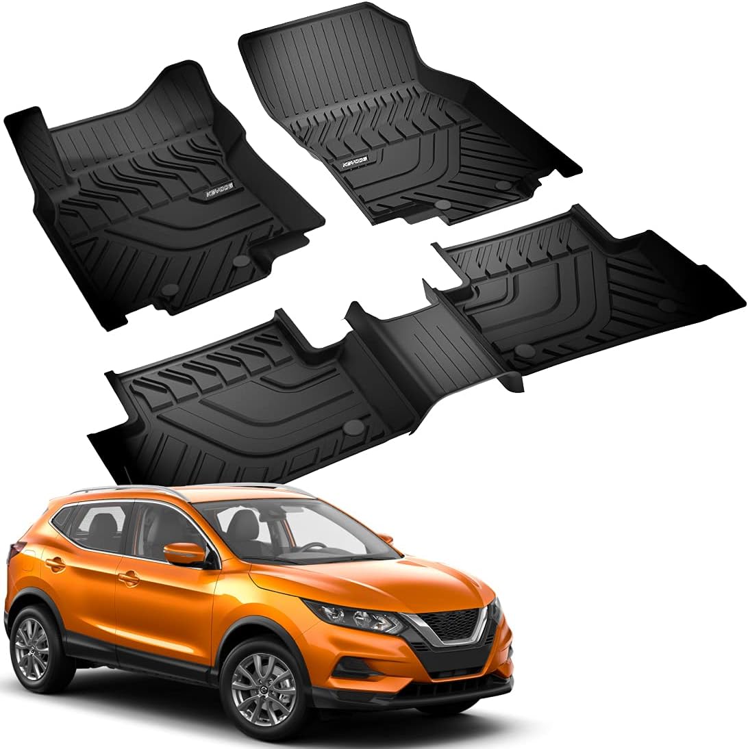 KEYOOG Compatible for 2017-2021 Nissan Rogue Sport ( No Rogue Or Select Models ), Car Floor Mats Black TPE Special All-Weather Automotive Mat Interior Accessories Includes 1st and 2nd Row