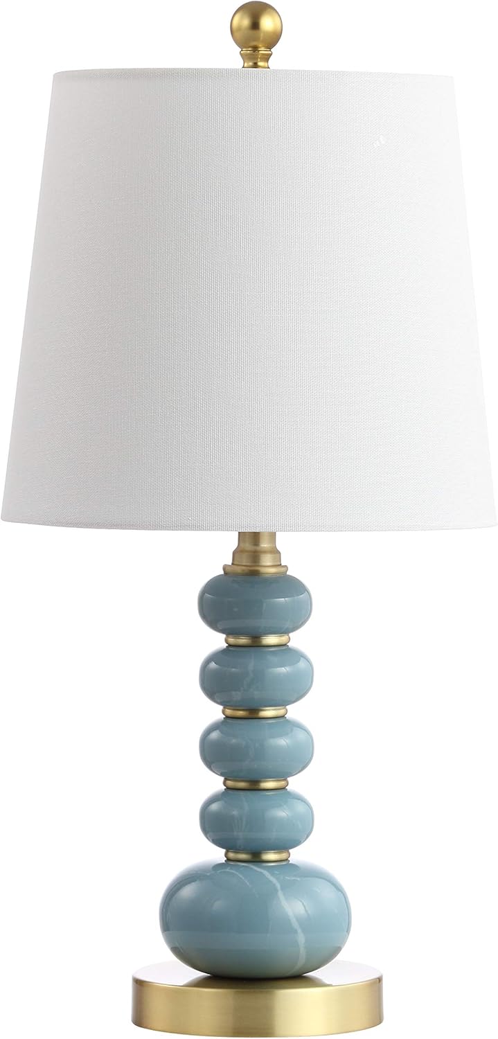 Safavieh Lighting Collection Trace Light Blue Marble Finish/Brass Gold 20-inch Bedroom Living Room Home Office Desk Nightstand Table Lamp (LED Bulb Included)