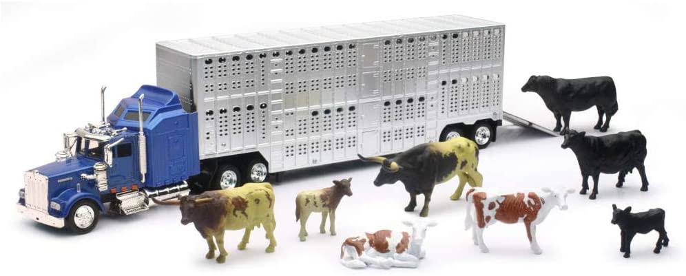 New Ray Country Life - Kenworth Livestock Tractor Trailer with 10 Head of Cattle - 1:43 Scale