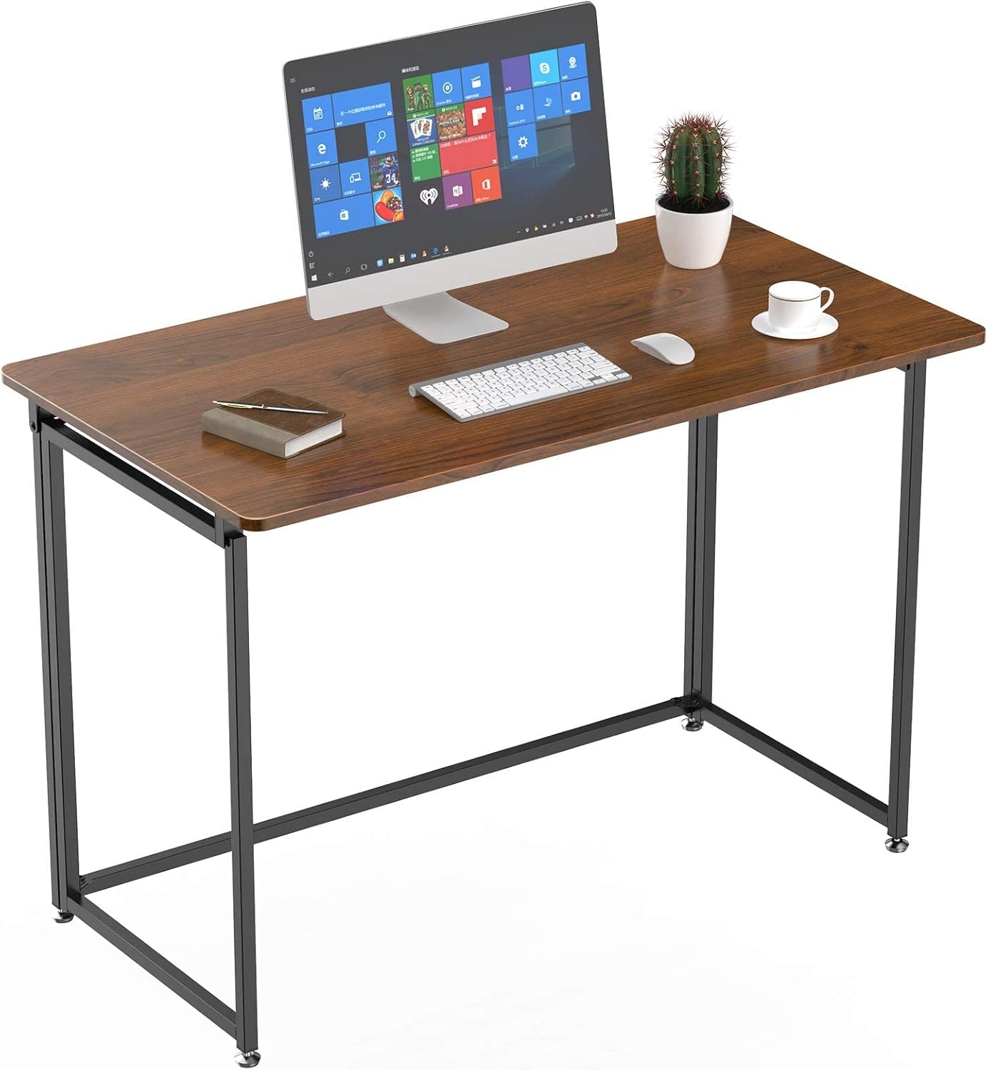 It's_Organized Folding Desk 43 inch Writing Computer Desk Modern Simple Study Desk Industrial Style Foldable Laptop Table for Home Office,Space Saving No Assembly Required,Cherry