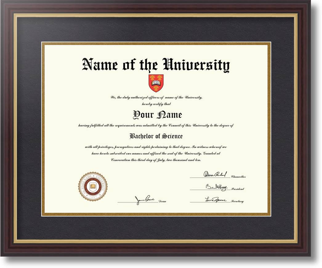 ArtToFrames 12x16 inch Diploma Frame - Framed in Mahogany and Gold Slope Frame with Black and Gold Mats, Comes with Regular Glas