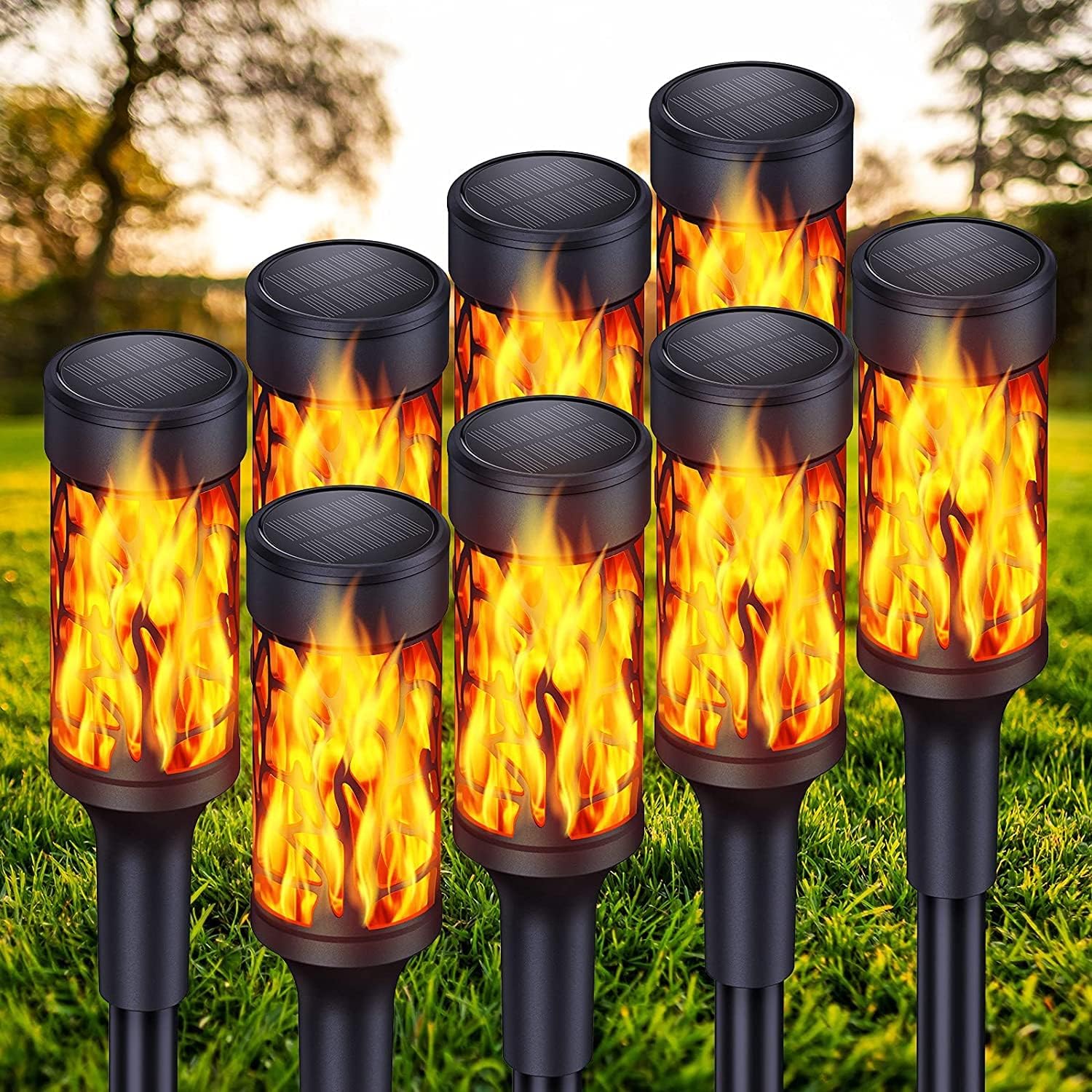 BONLION Solar Outdoor Lights, Upgraded 8 Pack Extra-Bright Solar Torch Lights with Dancing Flickering Flames, Waterproof Landscape Decoration Flame Lights for Garden Pathway Yard-Auto On/Off