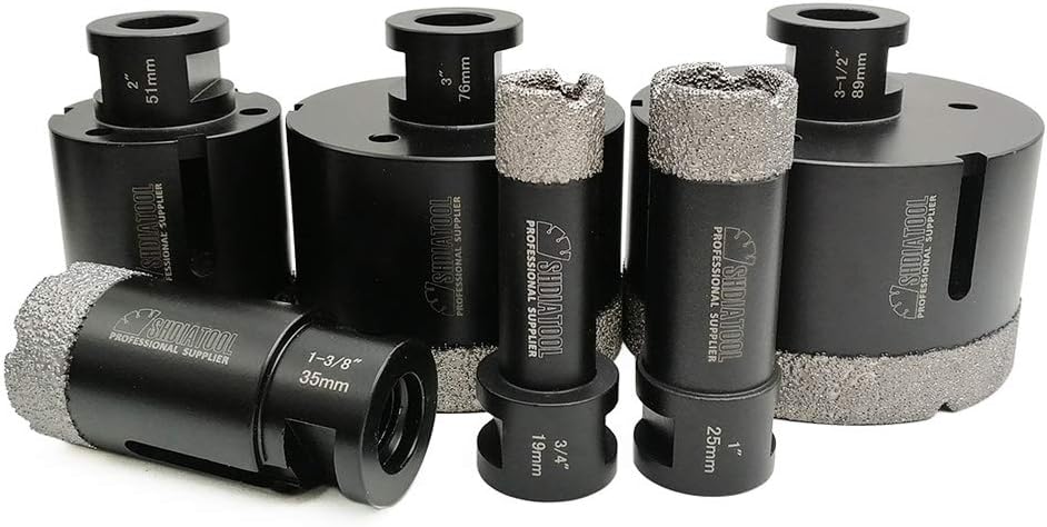 SHDIATOOL 6PCS Diamond Core Drill Bits Set for Porcelain Tile Granite Marble Stone Brick Vacuum Brazed Hole Saws 19 25 35 51 76 89mm