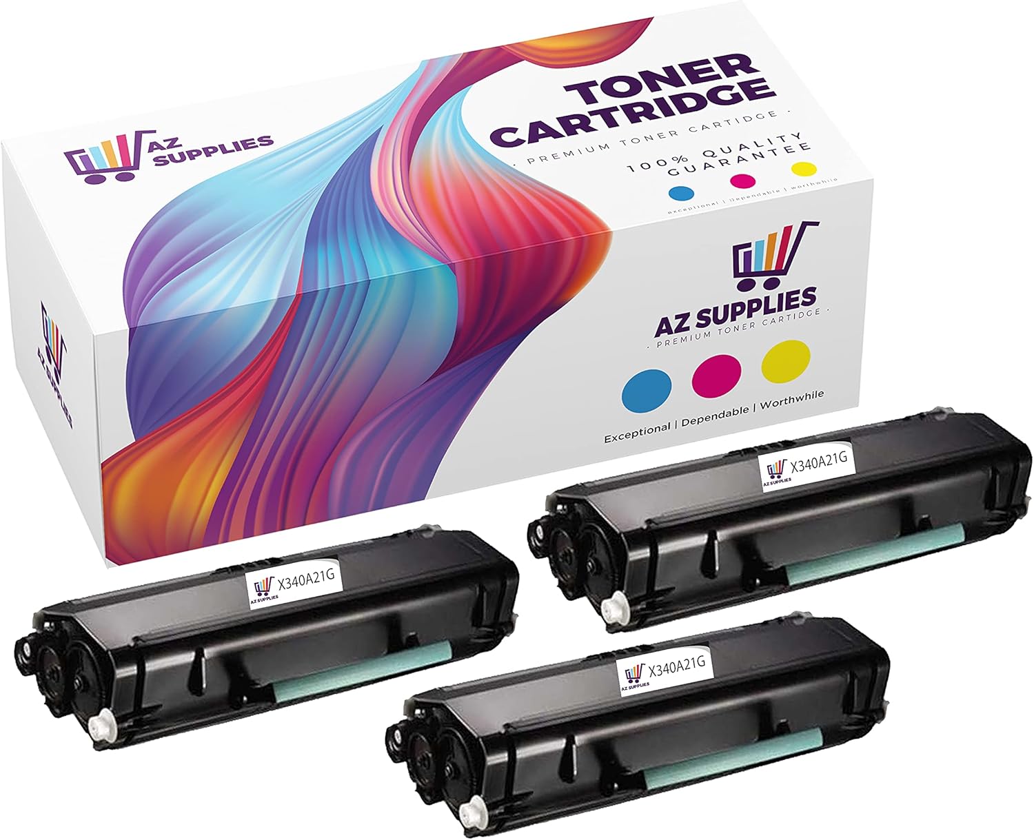 AZ Supplies Compatible Toner Cartridge Replacement for Lexmark X340A21G X340 X340N X342 X342N Black 3 Pack