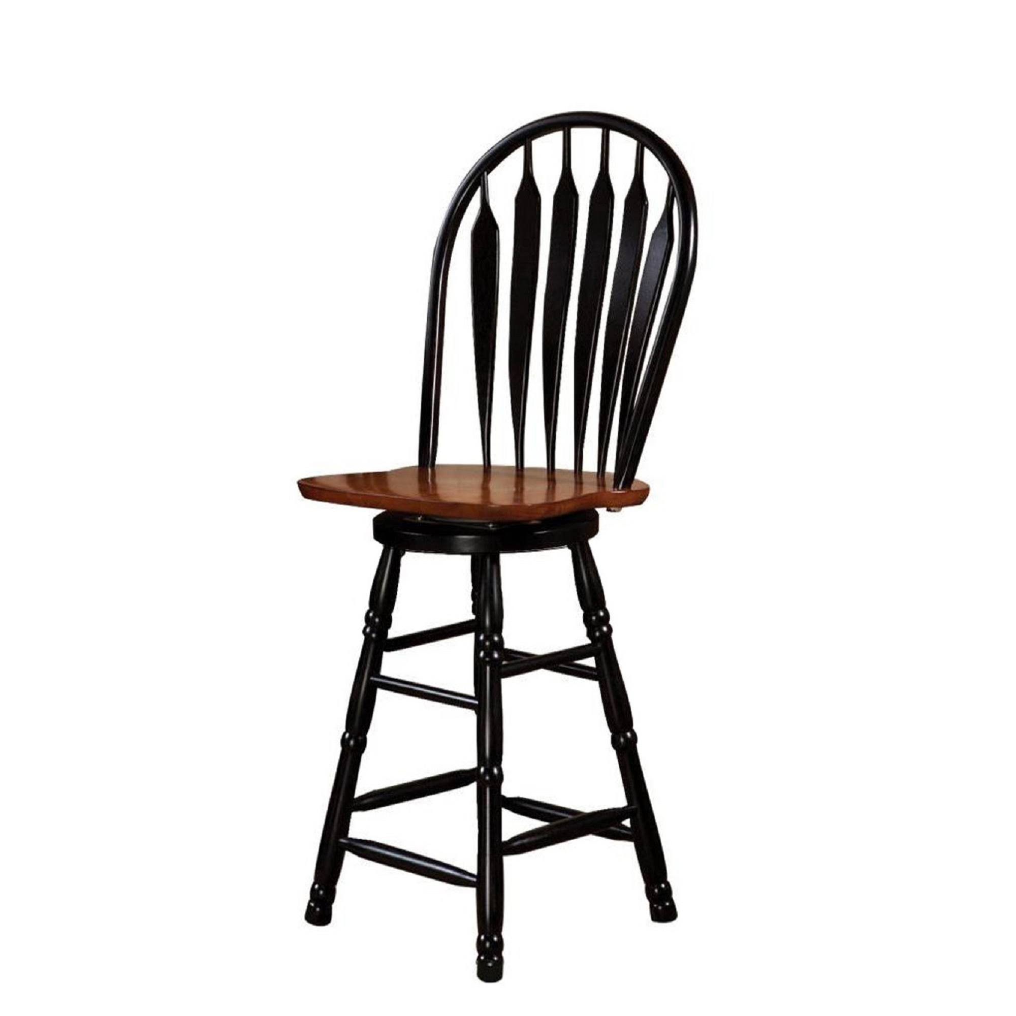 50&rdquo; Distressed Antique Black and Cherry Brown Windsor Style Barstool