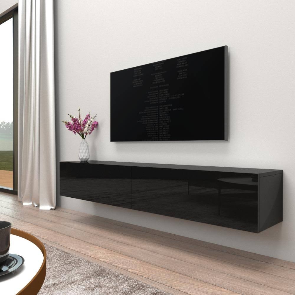 Berno Modern High Gloss Wall Mounted Floating 71x22 TV Stand - Black