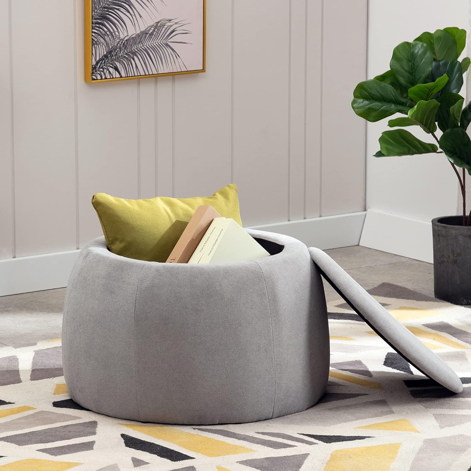 DAGONHIL Round Fabric Storage Ottoman with Lids,Storage Bins for Living Room,Footrest for Bedroom,Pack 1(Gray) Pack of 2