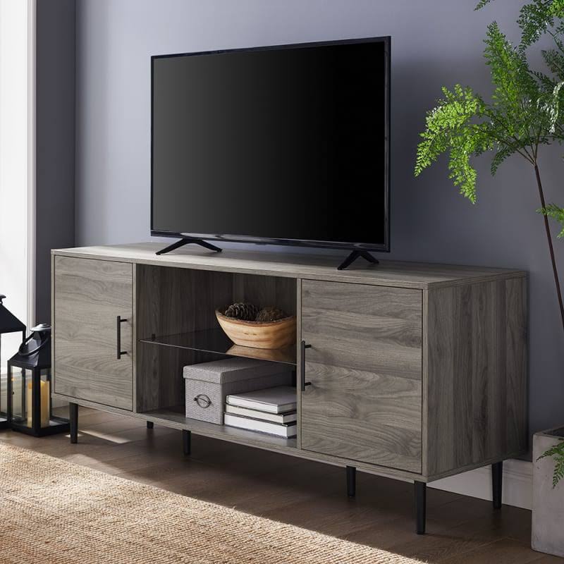 Delacora WE-BD60NOR2D Elise 60x22 Wide Laminate Mid-Century Modern TV Stand with T Slate Gray