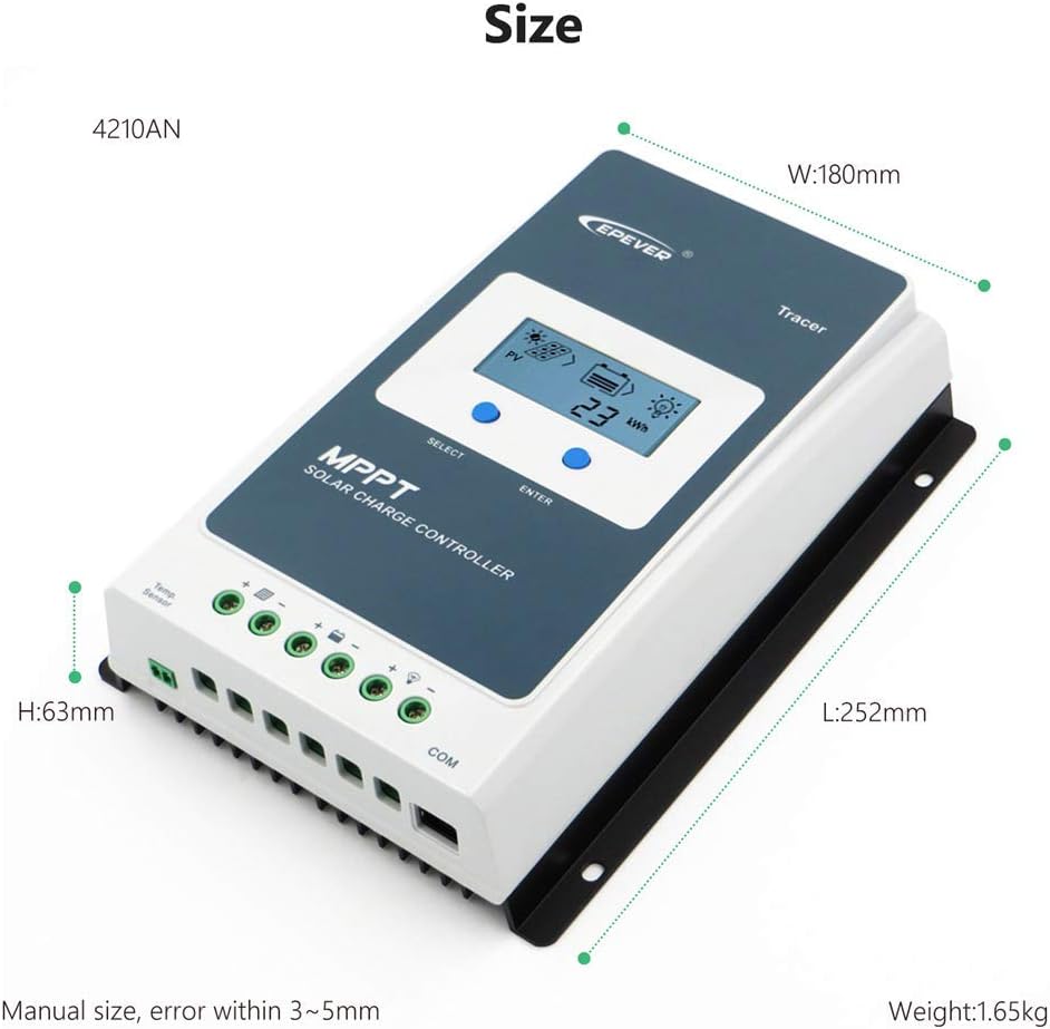 EPEVER 40A MPPT Solar Charge Controller 12/24V DC Automatically Identifying System Voltage Common Negative Grounding Compitable with Lead-Acid and Lithium Batteries