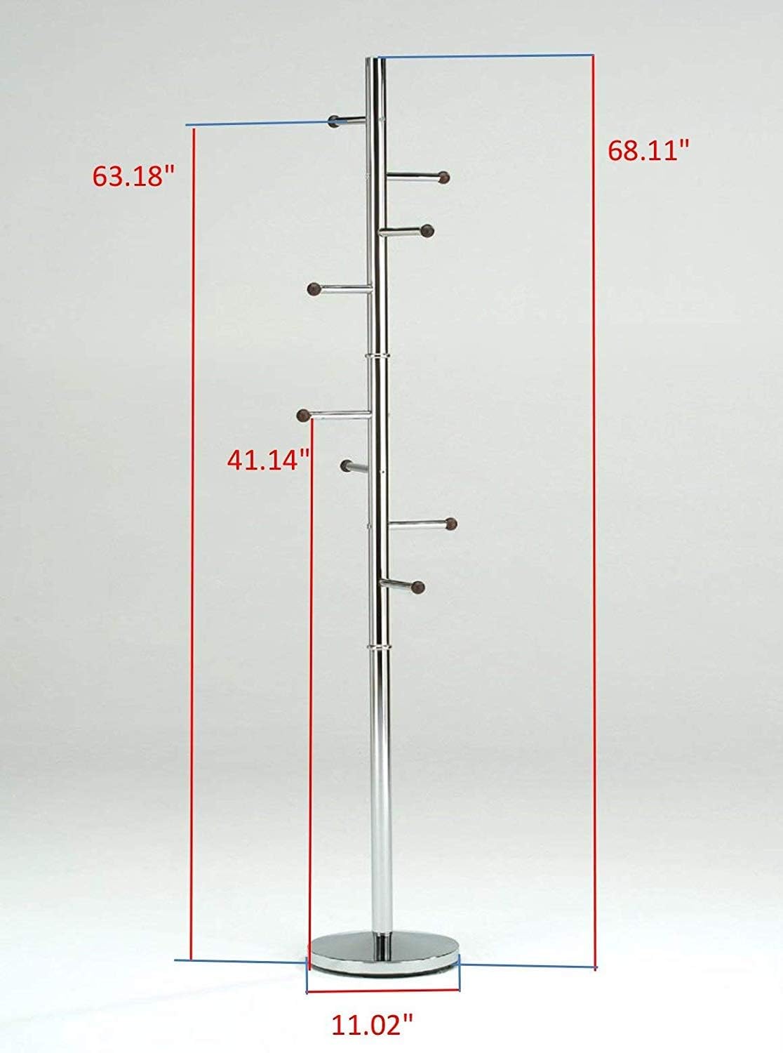 KB Designs Freestanding Metal Coat Rack Hat Hanger 8 Hook, Chrome/Walnut Pack of 2