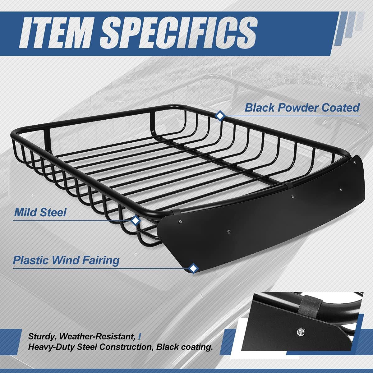 53.5 inches x 44.6 inches Mild Steel Roof Rack Top Cargo Carrier Basket