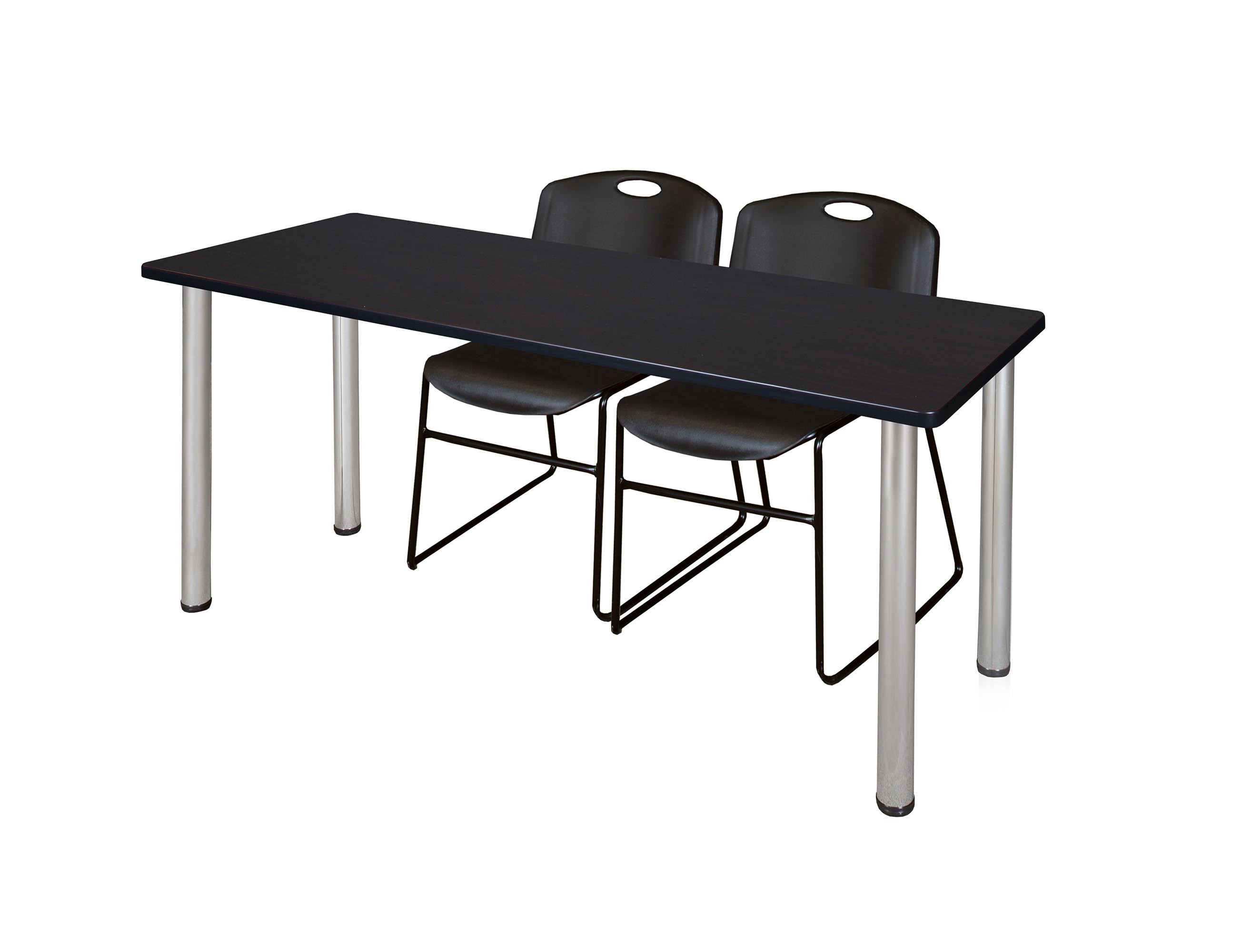 Regency 72x22 x 24x22 Kee Training Table- Mocha Walnut/ Chrome u0026 2 Zeng Stack Chairs- Black