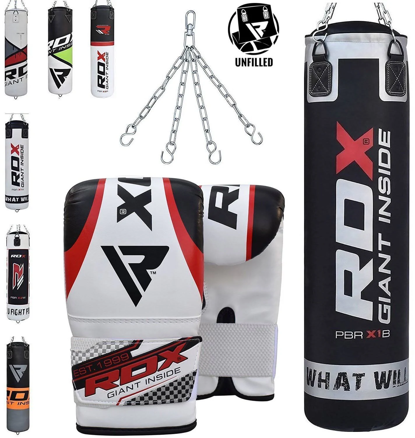 RDX Boxing 4ft 5ft Punch Bag Unfilled MMA Punching Training Gloves Kickboxing - Black - 4 ft