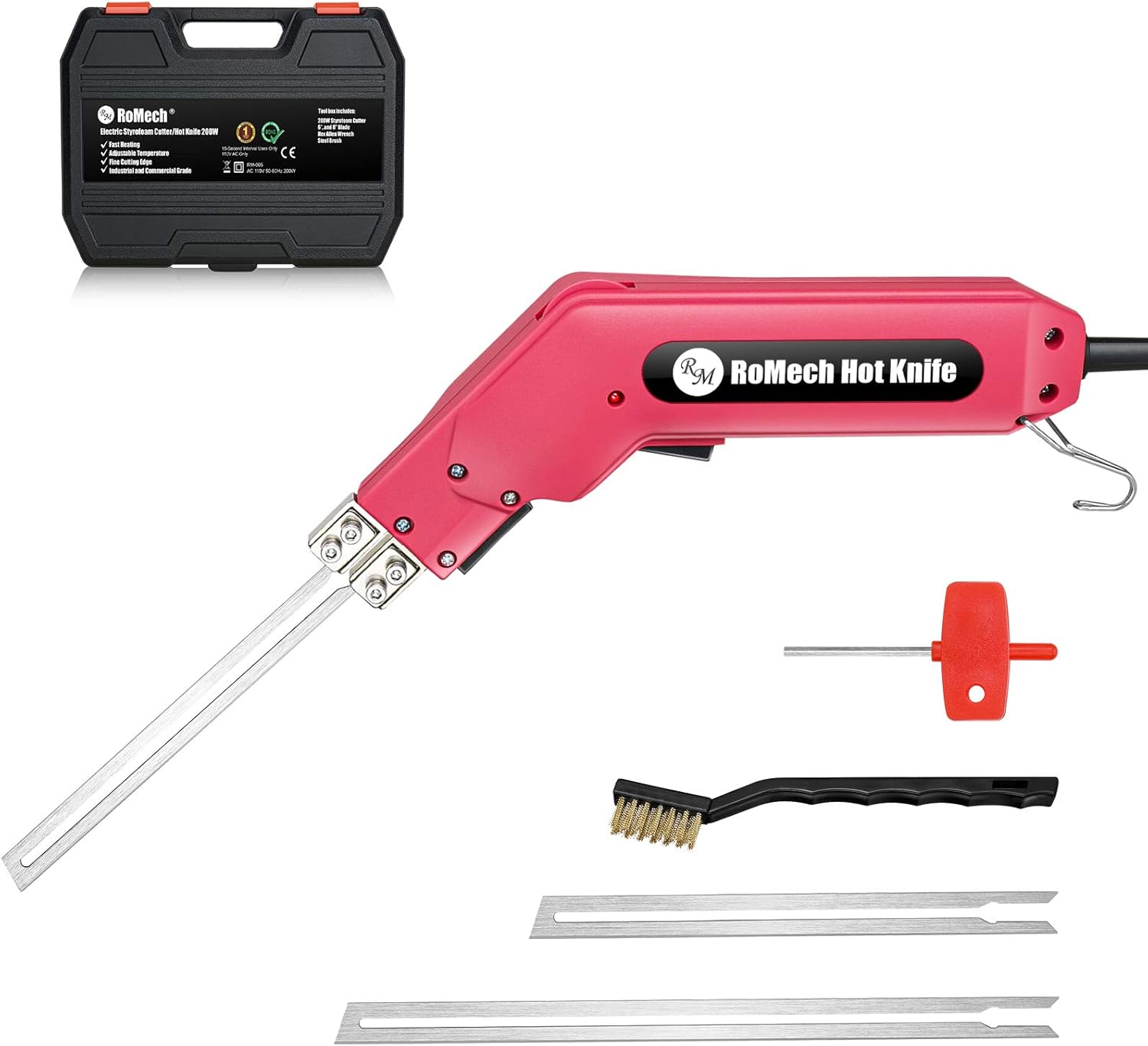 RoMech Foam Cutter - Pro Electric Hot Knife (200W) - Styrofoam Cutting Tool Kit- with Blades & Accessories (RM-005)