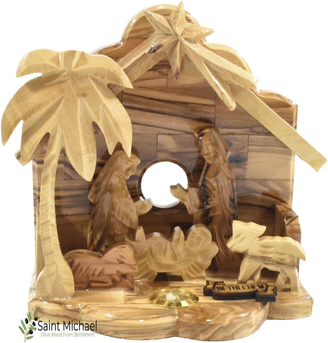 Bethlehem Nativity Set for Christmas Indoor, Olive Wood Nativity Scene Made in Bethlehem The Holy Land, Christmas Decor Pack of 2