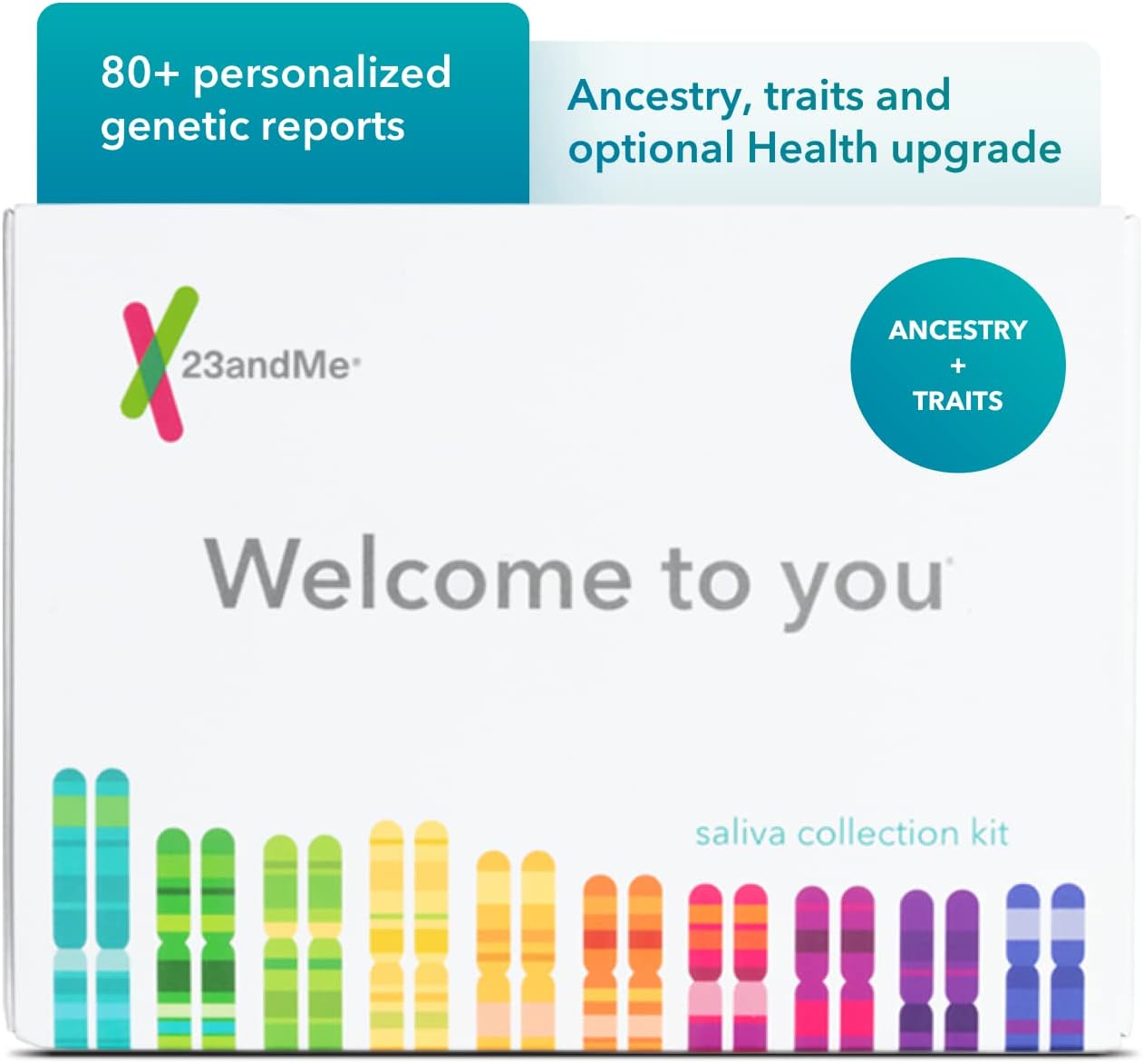 23andMe Ancestry + Traits Service: Personal Genetic DNA Test with 2000+ Geographic Regions, Family Tree, DNA Relative Finder, and Trait Reports Pack of 2