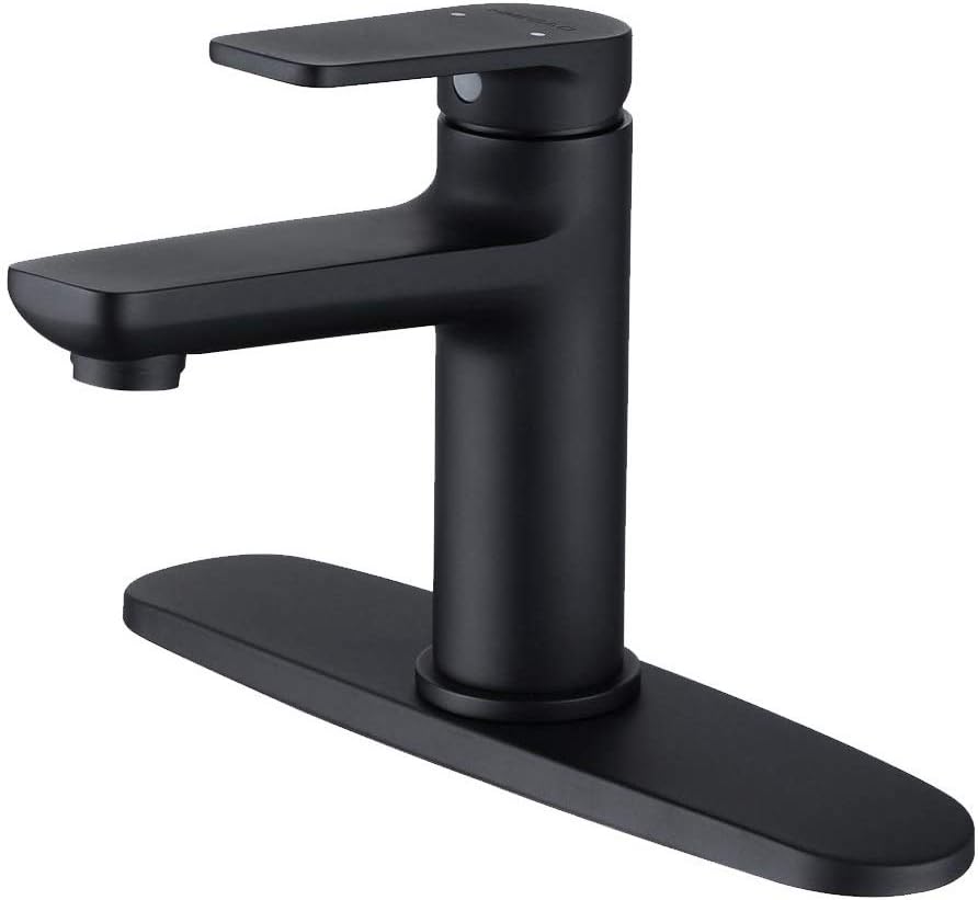 Bathroom Faucet,HMEGAO Single Handle Bathroom Sink Faucet Matte Black with cUPC Supply Hose,10 Inch Deck Plate,NEOPERL Bubbler and Lead-Free Copper Vanity