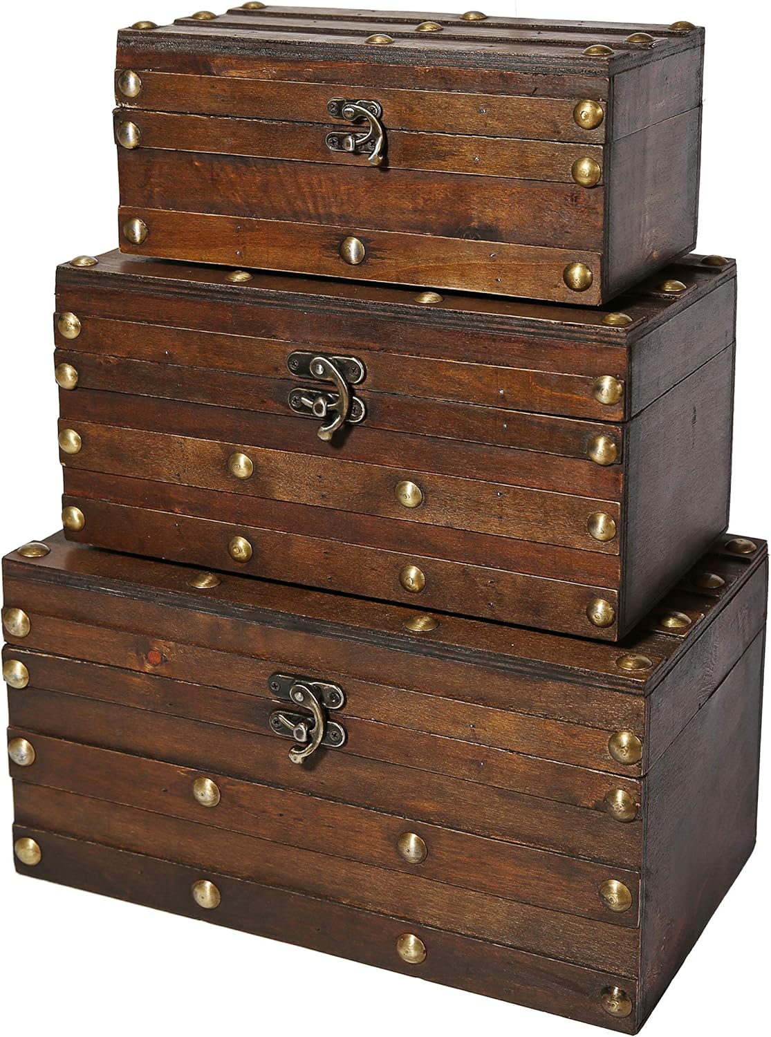 Soul & Lane Monahan Wooden Trunk Chest - Set of 3 | Decorative Storage Boxes for Keepsake Photos Memories Pack of 2