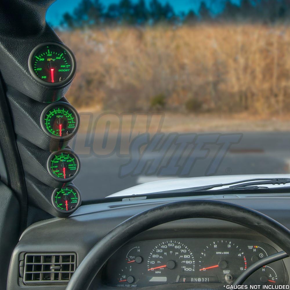 GlowShift Black Quad Pillar Gauge Pod Compatible with Ford Super Duty F-250 F-350 Power Stroke 1999-2007 - ABS Plastic - Mounts (4) 2-1/16