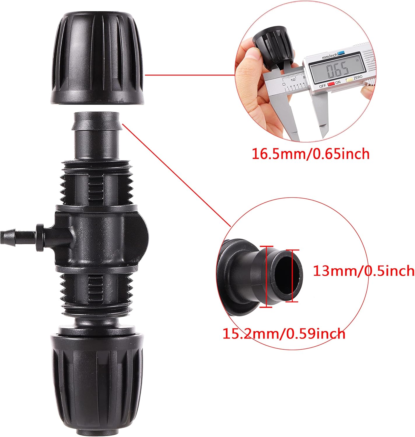 Barbed Tee ，Barb Stone 1/2 inch to 1/4 inch Irrigation Tube Anti-Drop Premium Quality Fitting (1/2