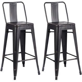 AC Pacific 2 Pack 30x22 Seat Height Counter Stool AC Pacific Modern Industrial Metal Black