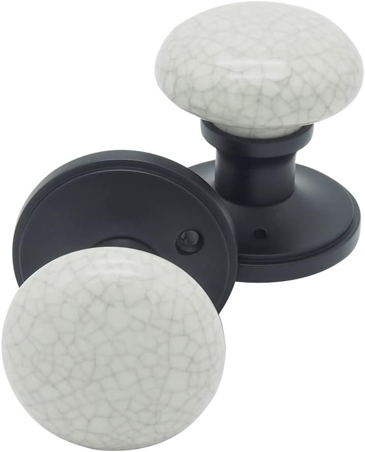 NECEL Hardware Porcelain Door Knob, White Door Knobs, Keyless Door Handles (Oblate Crack Pattern Knob)