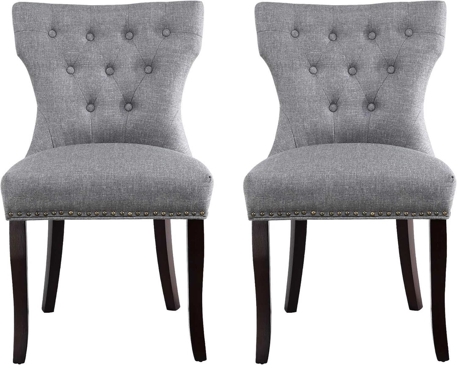 Set of 2 Dining Chairs Accent Chairs of Soft Fabric with Solid Wooden Legs(Gray)