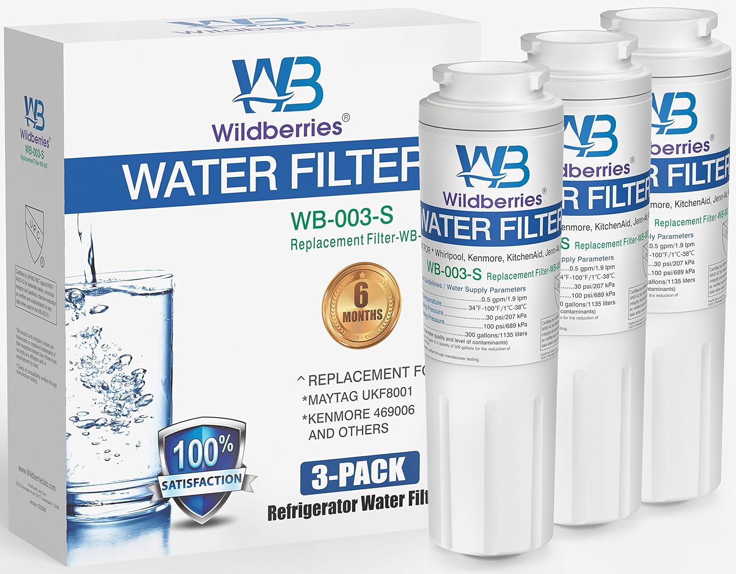 Wildberries RFC 0900A Refrigerator Water Filter, Replacement for PUR, Jenn-Air, Filter 4, 4396395, UKF8001AXX, UKF8001AXX-200, 469006, Puriclean II, 8171032, 469992 | Pack of 3 Pack of 2
