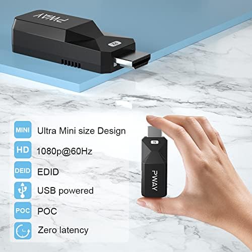 PWAY HDMI Extender 1080P, Extend Audio Video Up to 50m Over Cat6, HDMI to RJ45 to HDMI, HDMI Long Distance Extension Pack of 2