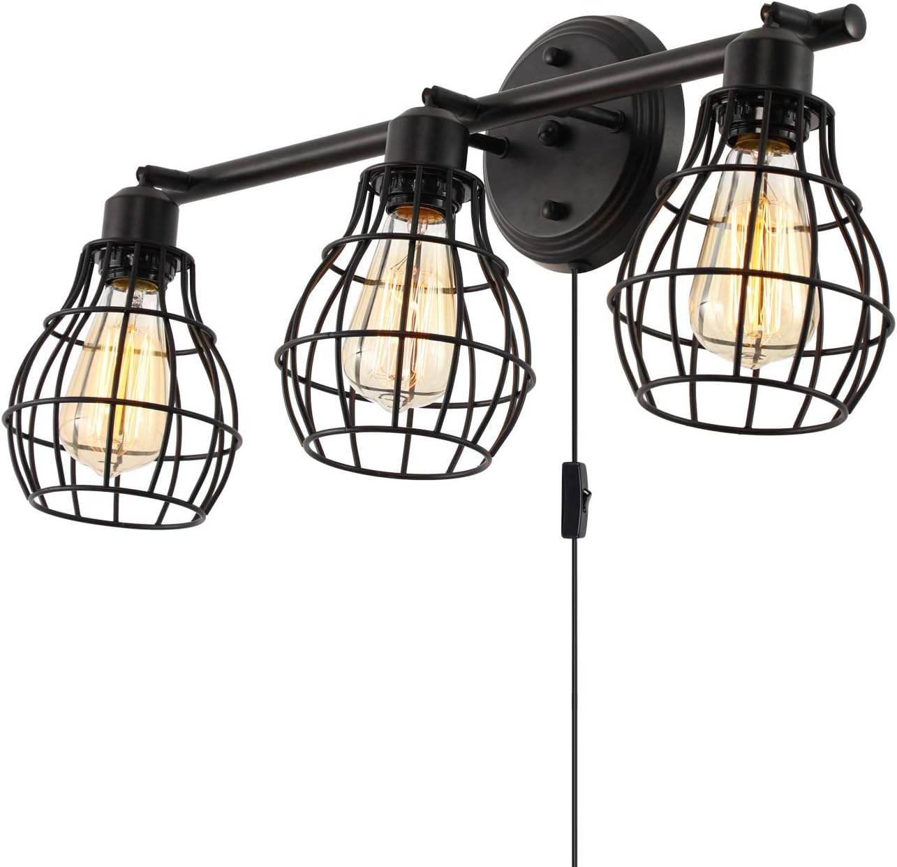 Stepeak Vanity Lights, Industrial Wall Sconces with Removable Plug in Cord, Black Farmhouse Wall Light Fixture with Adjustable Lampshades, Vanity Lighting Fixtures for Bedroom Mirror Foyer Closet