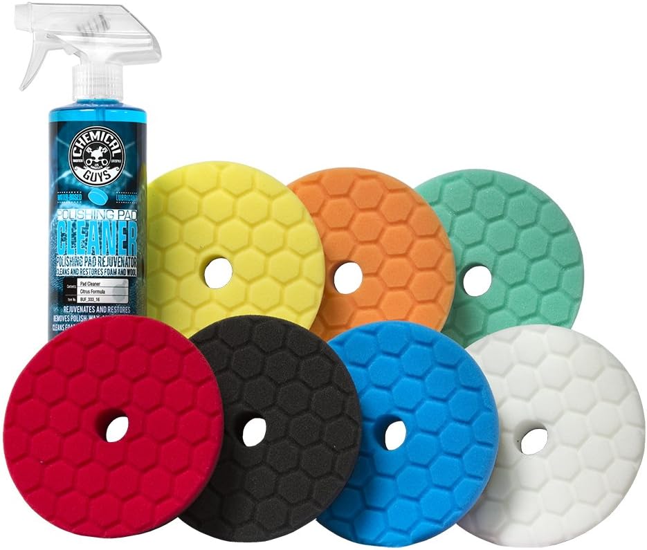 Chemical Guys BUFX700 Hex-Logic Quantum Best of the Best Buffing and Polishing Pad Kit, 16 fl. oz (8 Items) (5.5 Inch Fits 5 Inch Backing Plate) Pack of 2