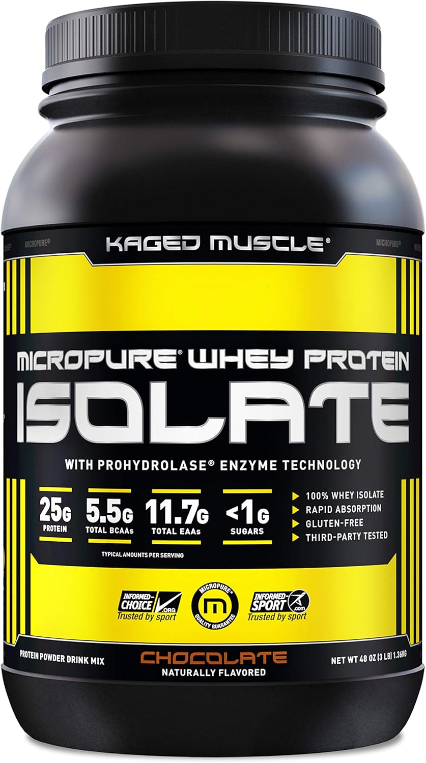 Kaged Muscle Whey Protein Powder 100 Whey Protein Isolate for Post Workout Recovery 3lbs, Chocolate, 48 Ounce Pack of 2
