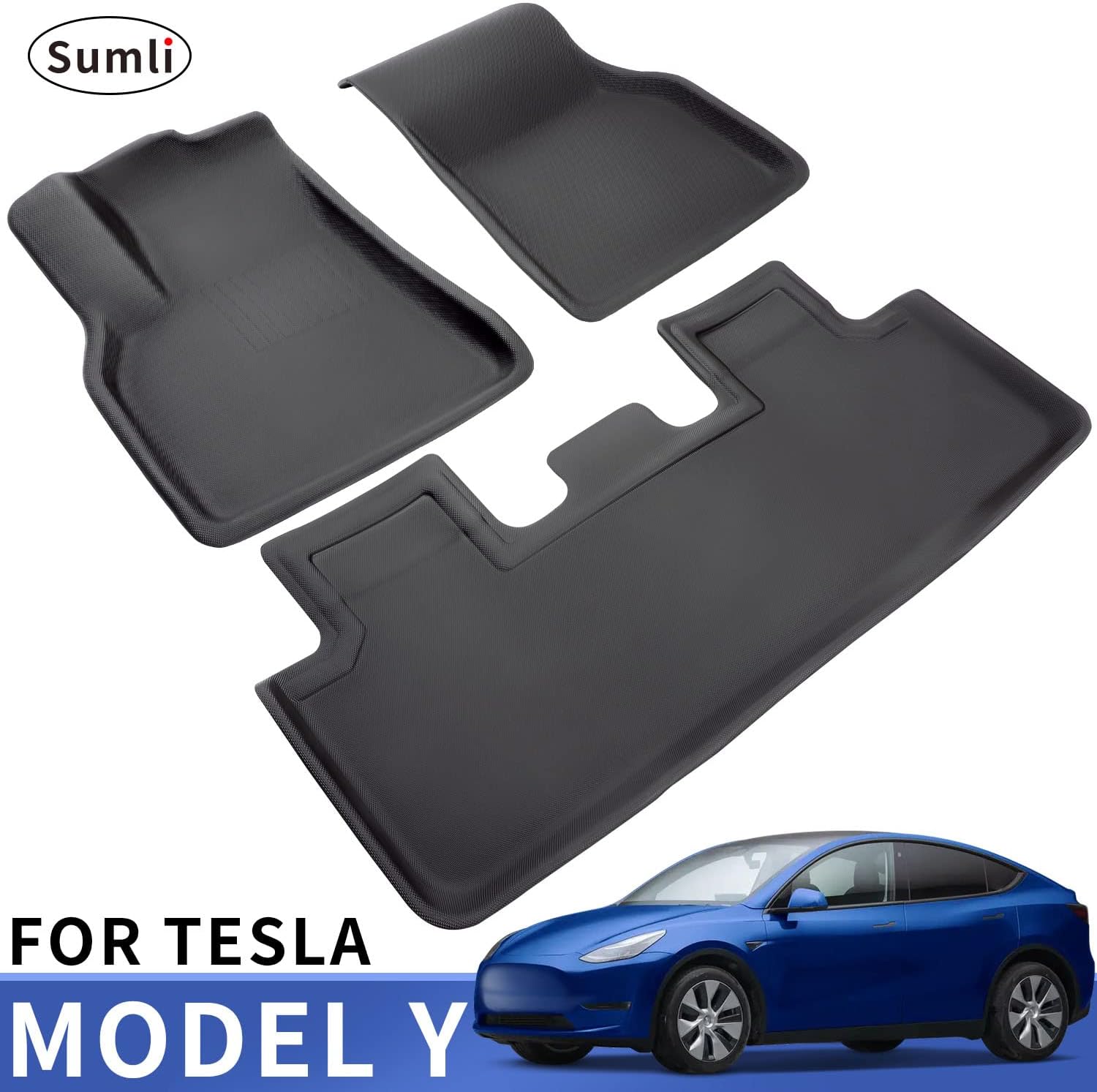 Sumli for Tesla Model Y Floor Mats 2021 2022, TPR All Weather Floor Mats for Tesla Model Y, Upgraded 3D Waterproof Floor Liners, for Tesla Model Y Accessories