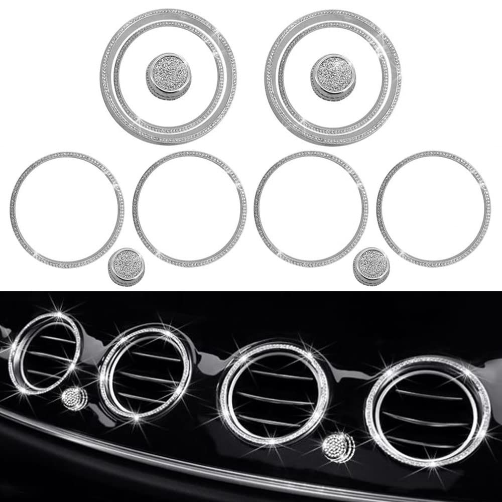 Jfsotls Compatible Mercedes Benz Accessories E Class W213 S213 2017-22 AMG Air Vent Cover Bling Trim Sticker Interior Custom Parts Interior Panel Rhinestone Zinc Alloy Silver Double Sided Tape 12Pcs
