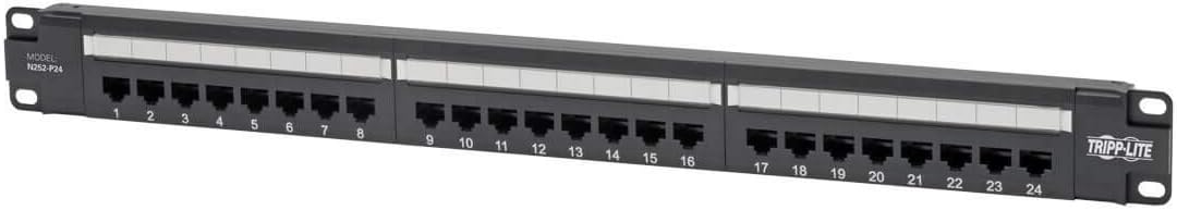TRIPP LITE Cat6 PoE+ Compliant Patch Panel 24-Port 110/Krone 568A/B RJ45 Ethernet 1URM Rackmount TAA (N252-P24), Black Pack of 2