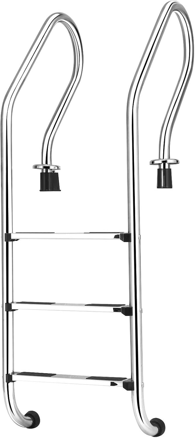 Goplus Pool Ladder w/ Non-Slip Footstep, Stainless Steel 3-Step In Ground Pool Ladder, Weight Capacity 440lbs