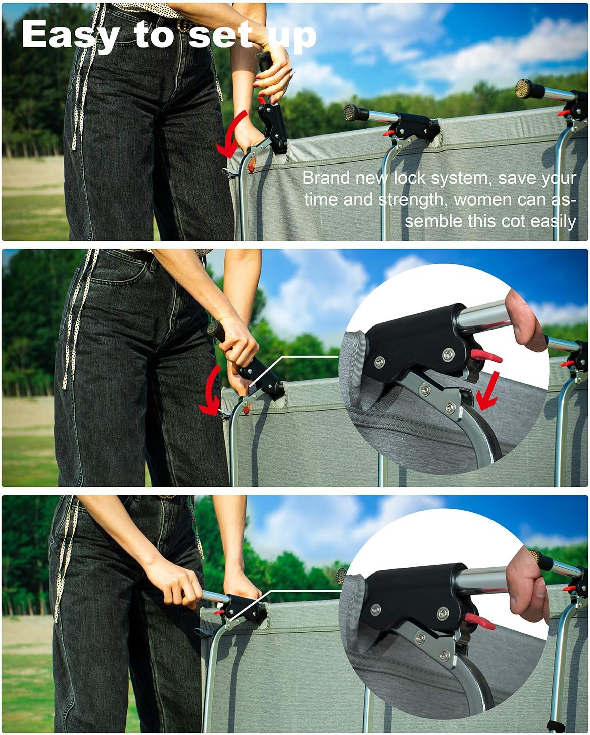 iClimb Super Easy Assemble Folding Cot Ultralight Compact Heavy Duty with Carry Bag for Adults Camping Backpacking