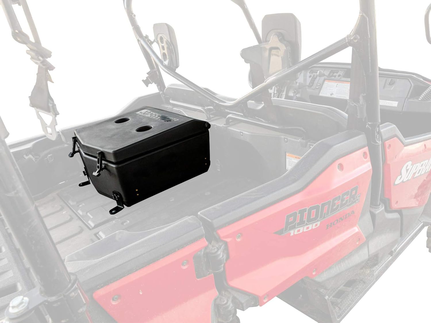 SuperATV Insulated Cargo Cooler Box for 2016+ Honda Pioneer 1000-5 | Heavy Duty Bed Storage Box with Sealed Lid, Drain Plug, and Dual Cup Holders | 30-Liter Capacity!
