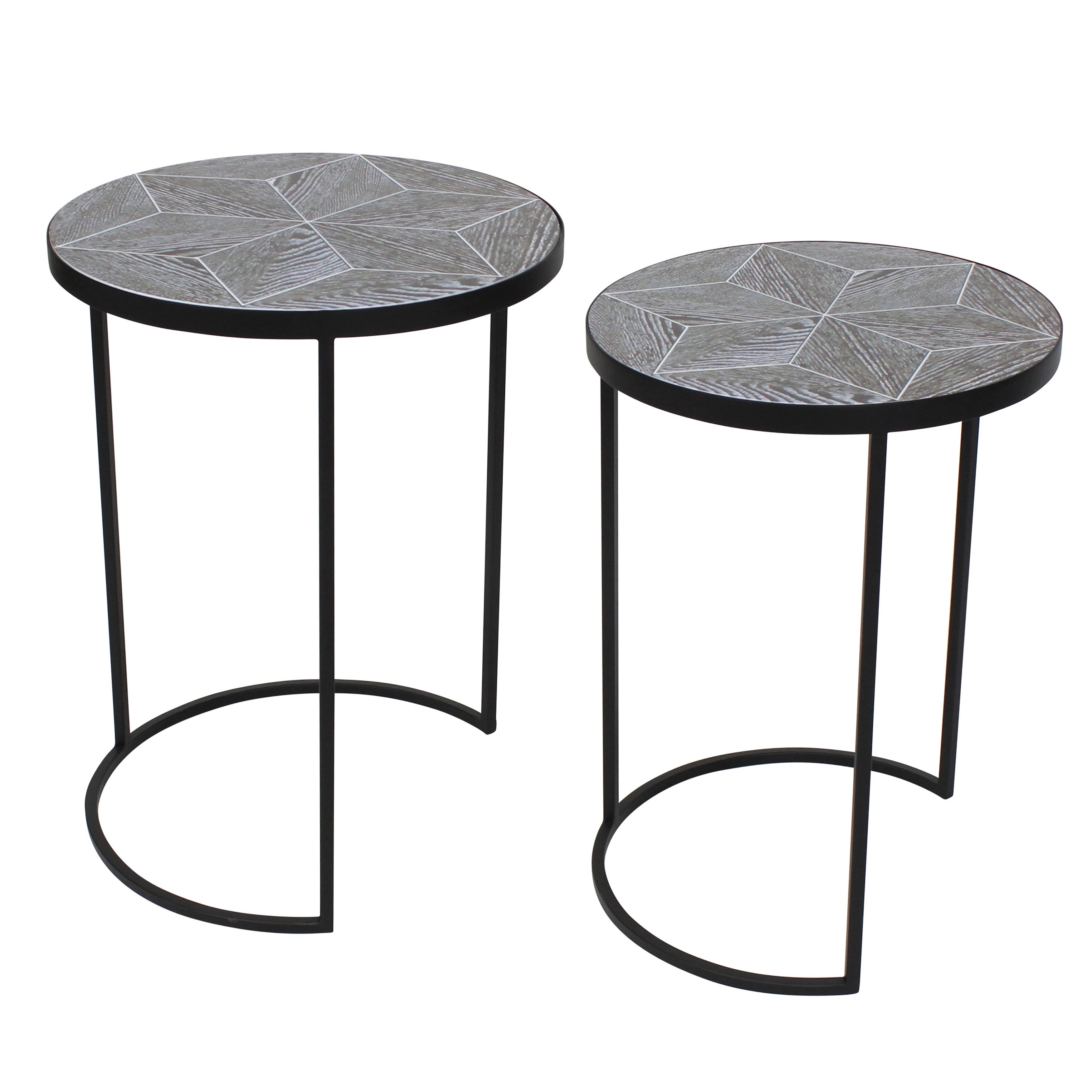 Sagebrook Home Set of 2 Metal/Wood 22/24x22 Round Accent Tables, Black