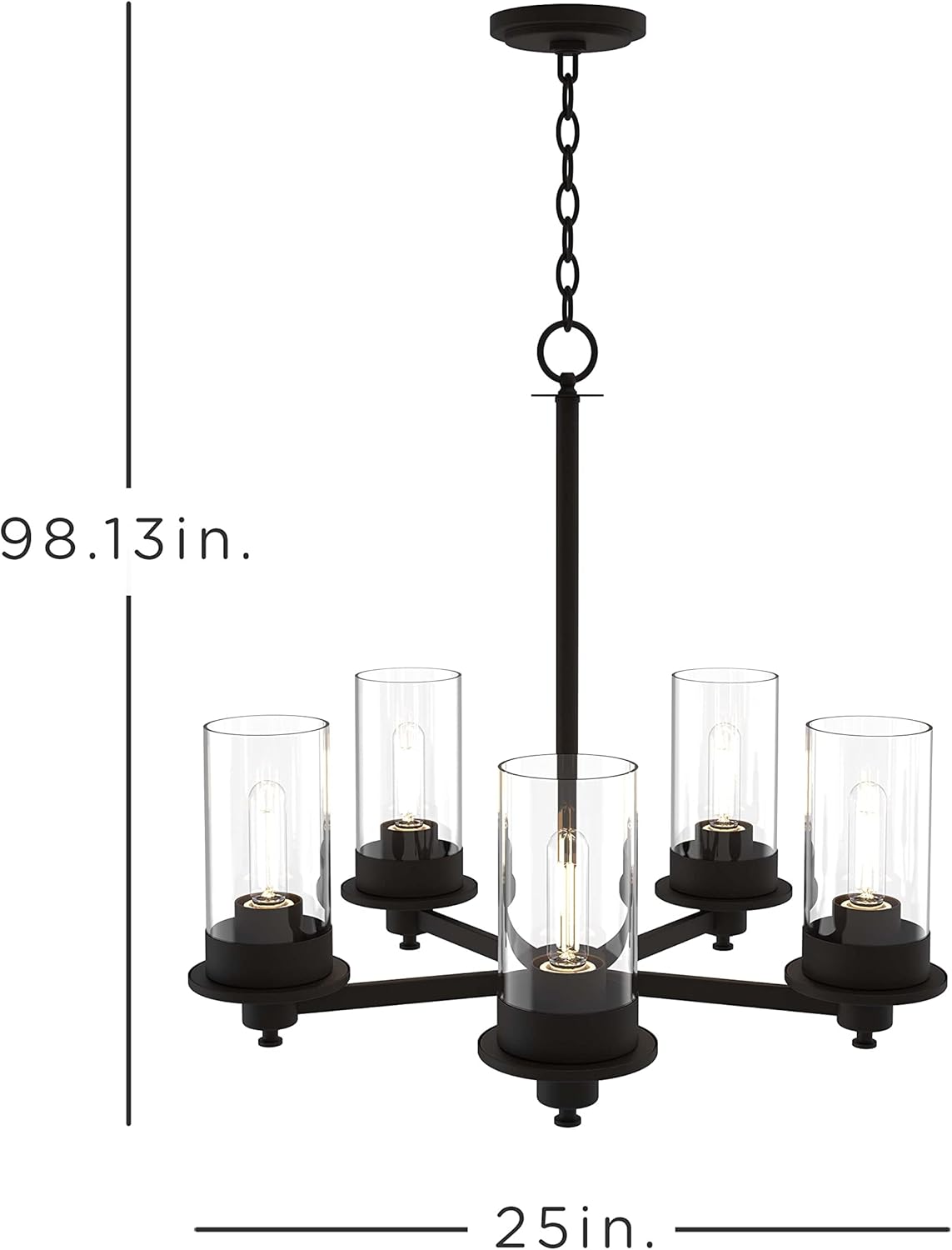 Enbrighten Modern Ember Series Chandelier Light Fixture, 5 Light LED, Matte Black Finish; Kitchen, Dining Room, Living Room, Entry, Study, Office, 63177